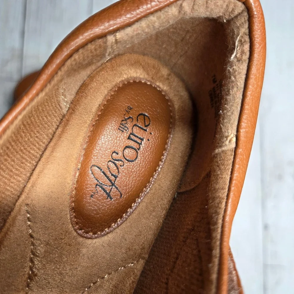 EuroSoft Franlee Mary Jane Wedge Shoe Women 7 Cognac Brown Faux Leather Platform